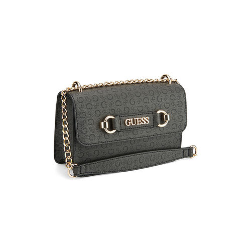 Guess Grey Monogram Fiddlewood Mini Crossbody Flap Bag