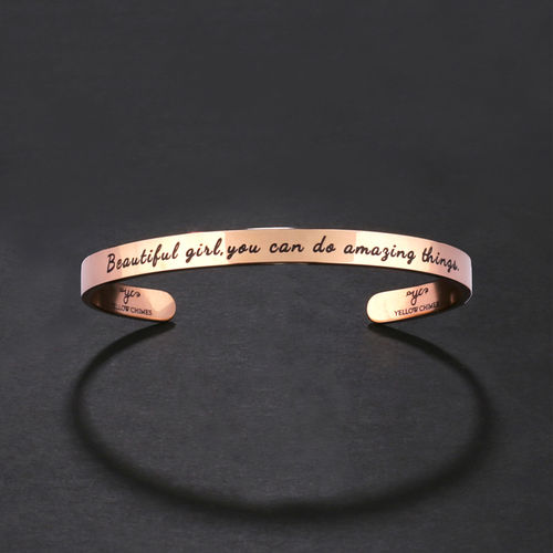 Yellow Chimes Karma Bands Collection Engraved Stainless Steel Cuff Bracelet