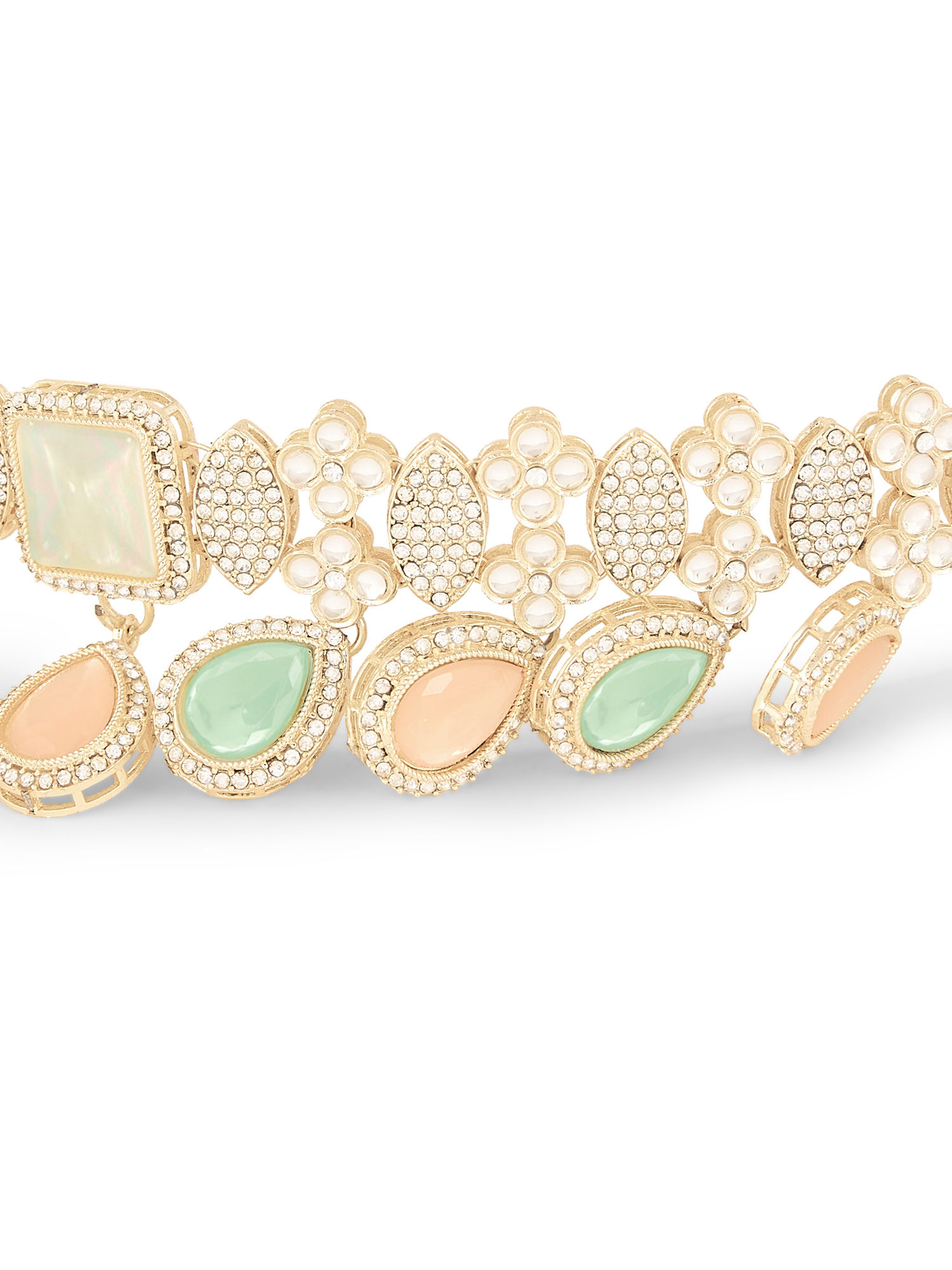 Buy Zaveri Pearls Mint Green Peach Stones Diamonds Choker Necklace