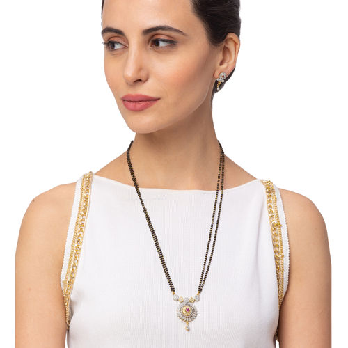 Digital Dress Room Long Mangalsutra Set With Diamond Earrings Fancy Gold  Plated