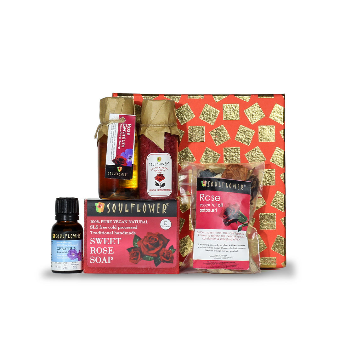 Soulflower Rose Try Me Bath Skincare Gift Kit, Diwali Gift Sets & Combo Kits For Men Women