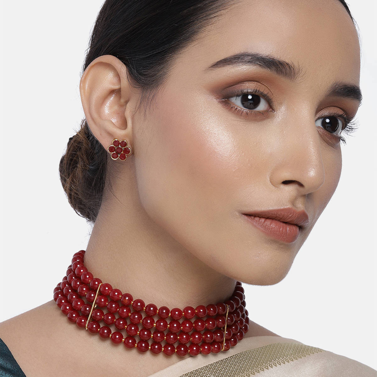 Peora Gold Plated Pearl Beaded Choker Necklace with Stud Earrings Jewellery (PF26N1402M)
