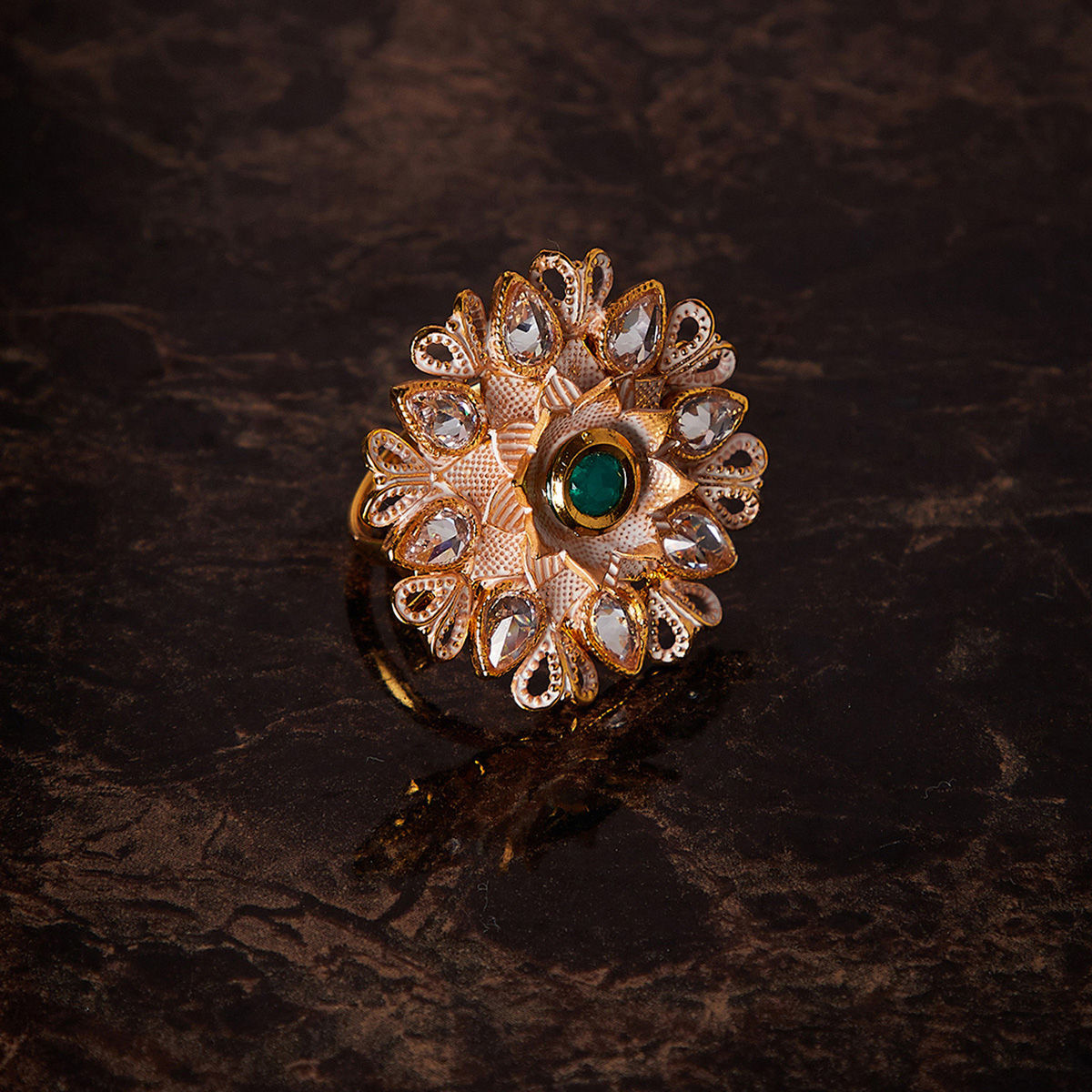 Designer Gold Plated Royal Kundan & Ruby Beaded Ring (Design 117)– PAAIE