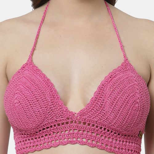 Buy Velvery Handmade Halter Neck Padded Bralette Crop Top - Pink Online