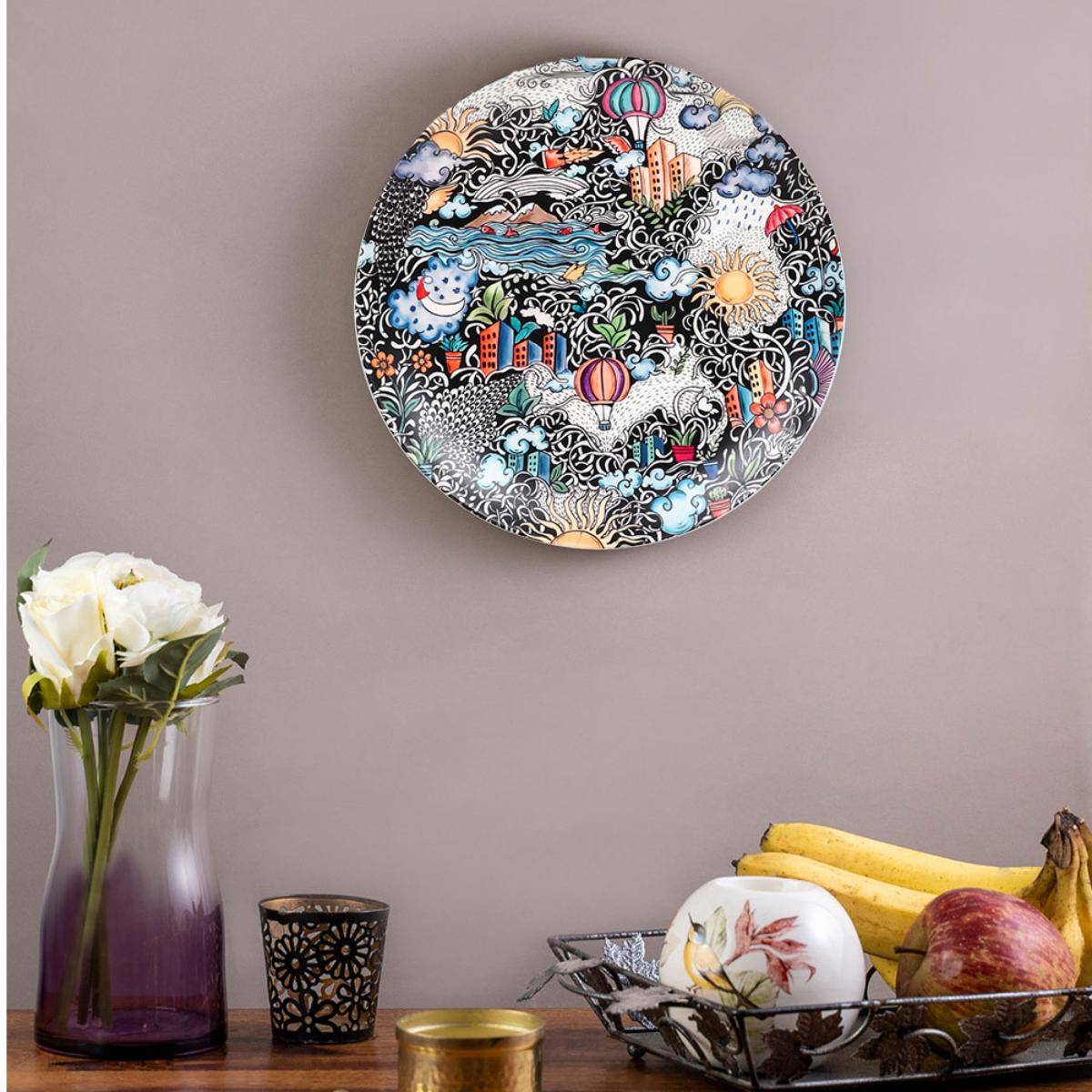 KOLOROBIA Premium Wall Plate For Home & Decor In City Life Doodle Art Design