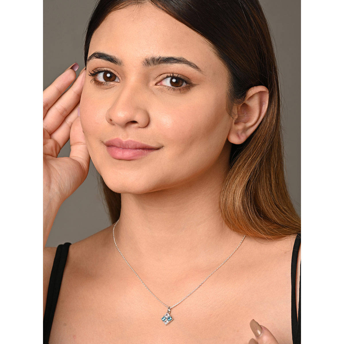 CLARA 925 Silver Rhodium Plated Swiss Zirconia Belen Pendant Chain Necklace for Women