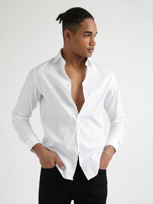 Buy Calvin Klein Men White Regular Fit Textured Shirt Online