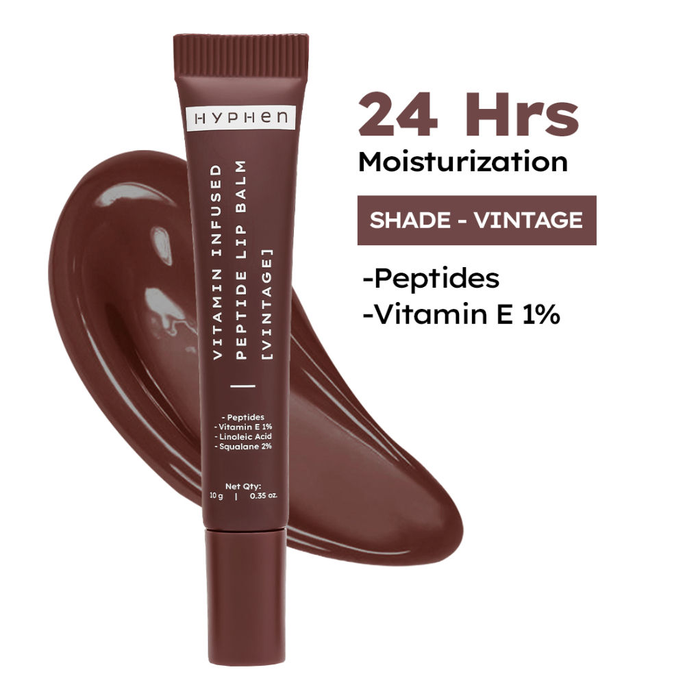 Hyphen Tinted Lip Balm- Vintage, 1% Vit E, 2% Squalane & Peptides, Brightens, Moisturizes Dry Lips