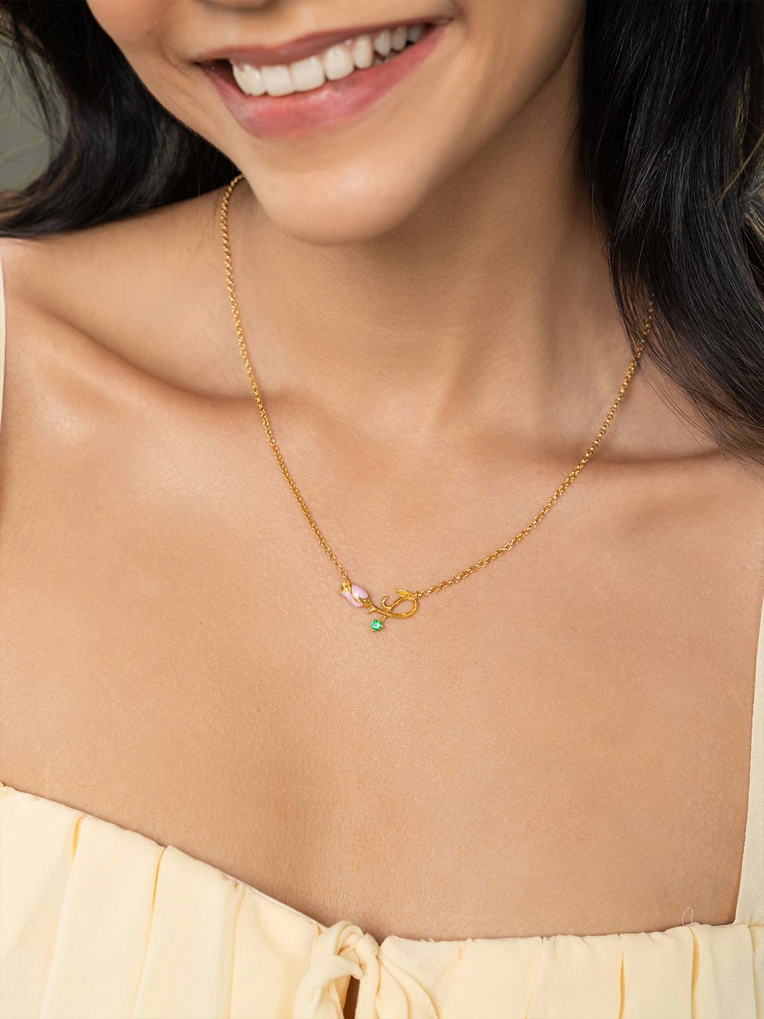 925 Silver Shaya by CaratLane Women Pink Rose and Stone Gold Plated Crafted Necklace