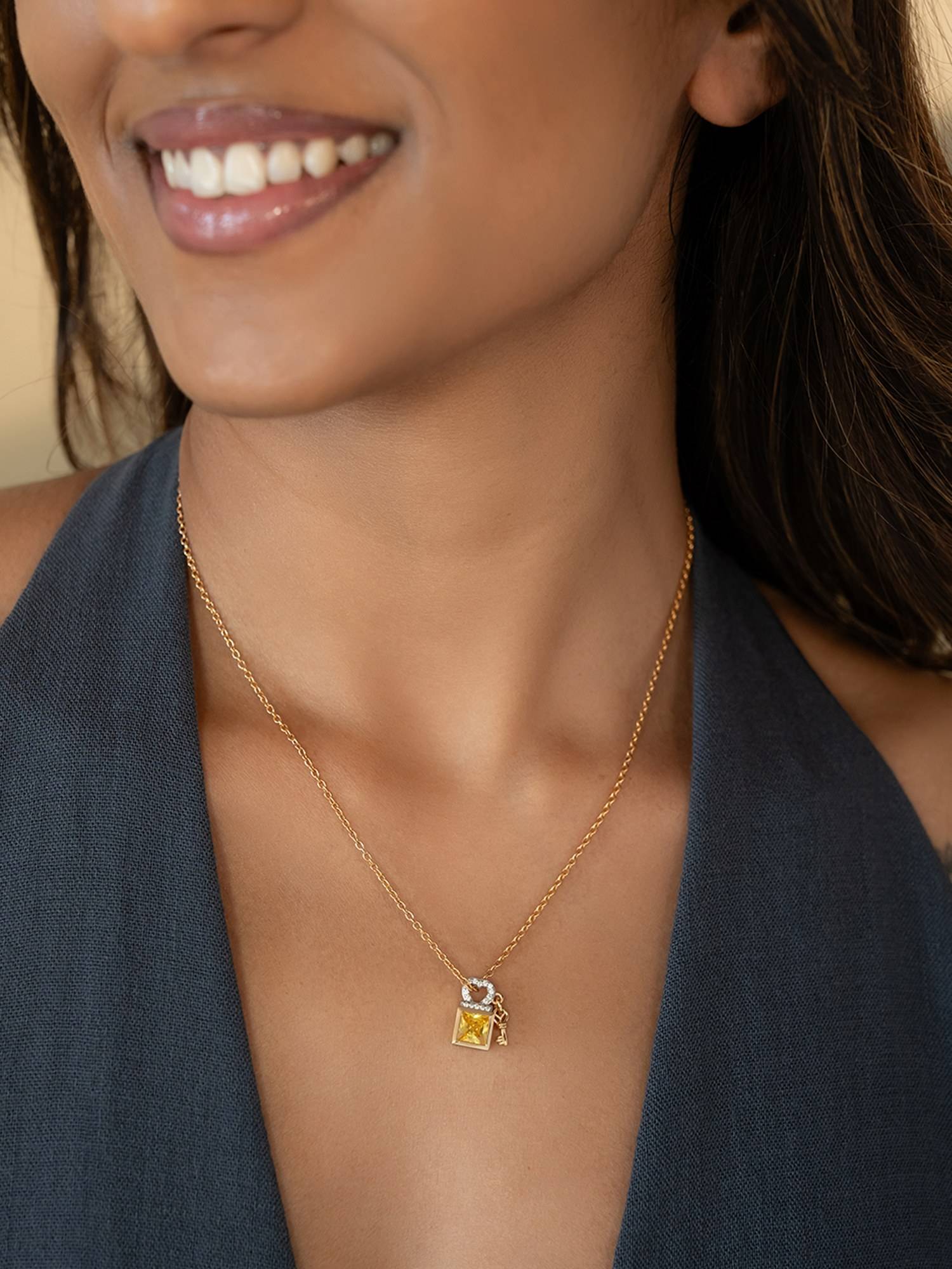 925 Silver Shaya by CaratLane Women Yellow Love Locked Gold Plated Crafted Necklace