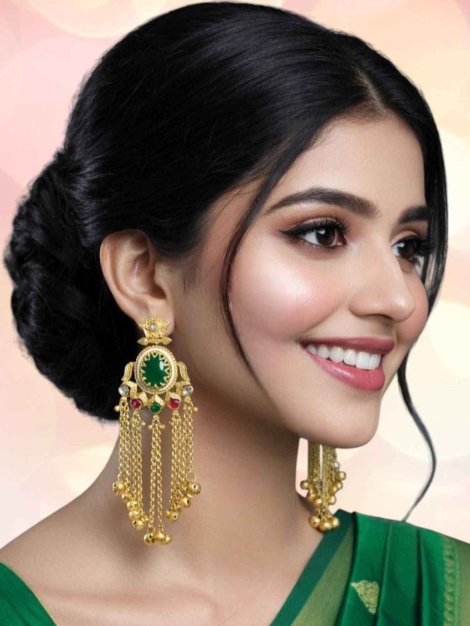 OOMPH Women Multi-Color Heritage Ghungroo Detailing Kashmiri Drop Earrings