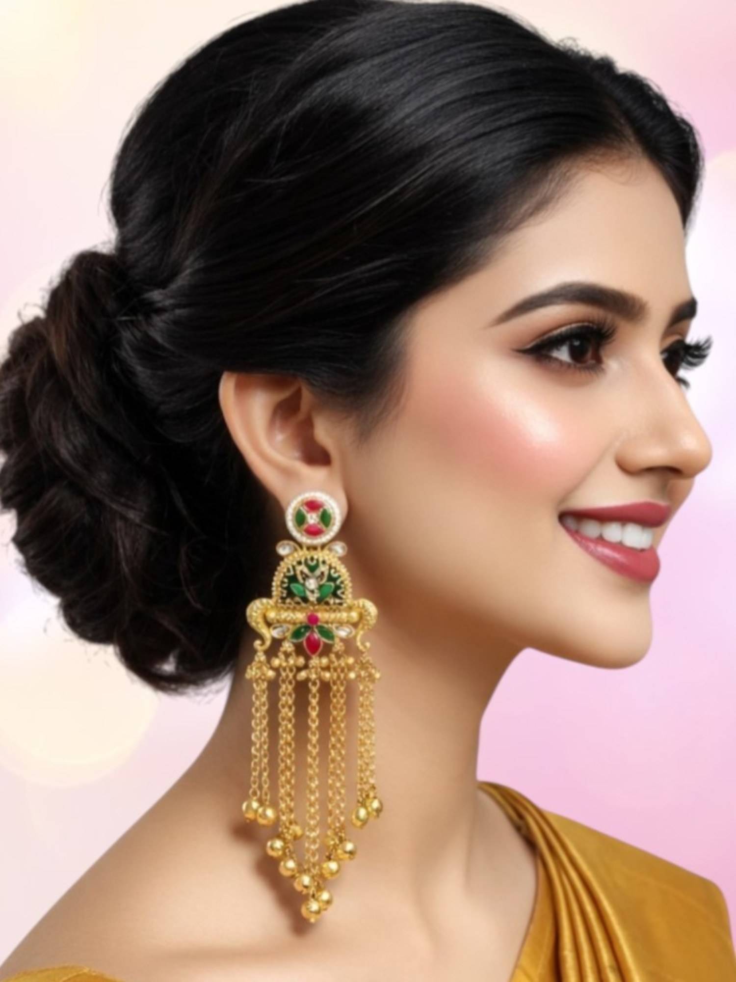 OOMPH Women Multi-Color Kundan Heritage Kashmiri Drop Earrings