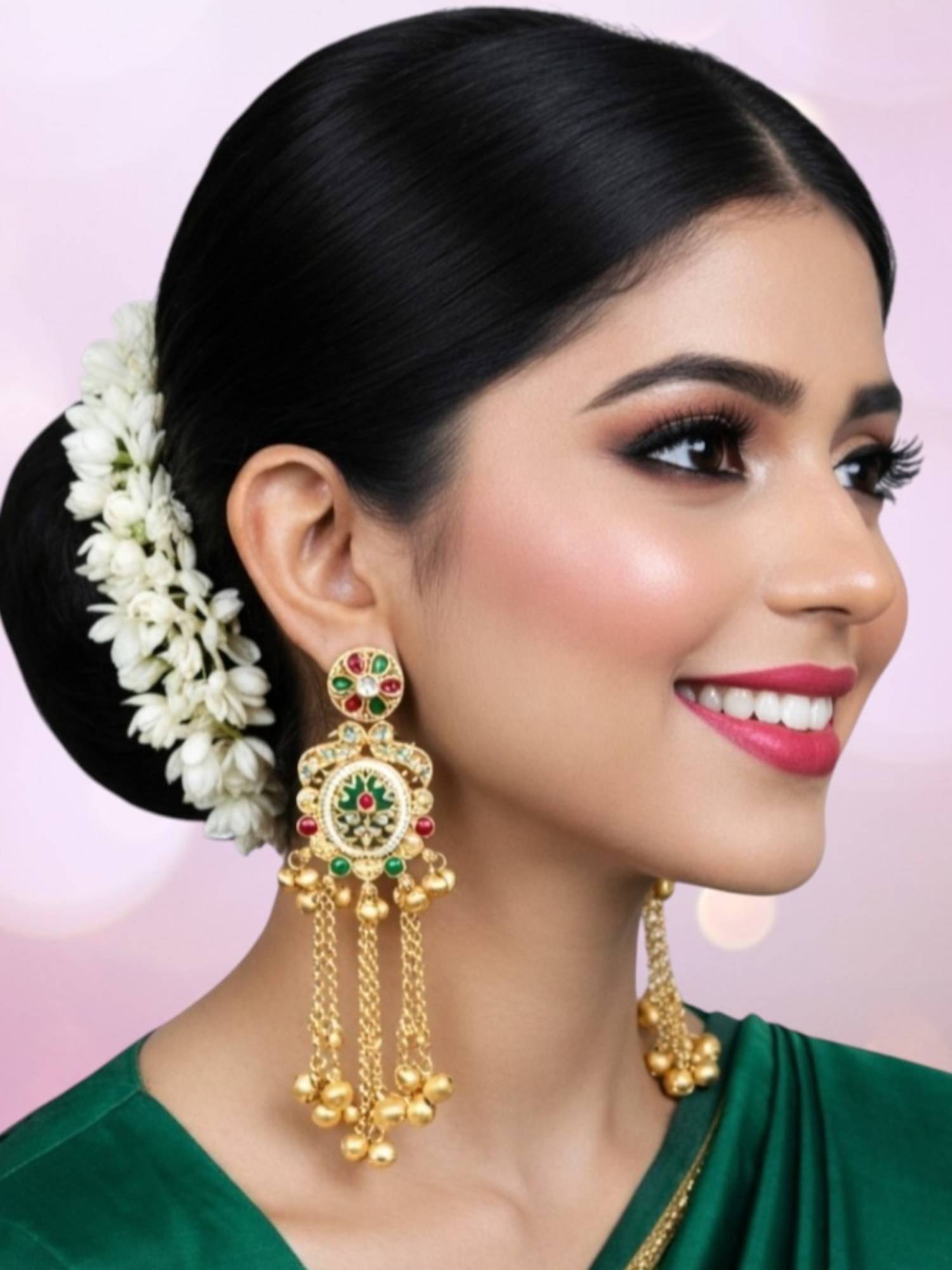 OOMPH Women Multi-Color Heritage Ghungroo Detailing Kashmiri Drop Earrings