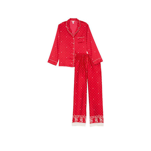 Victoria's Secret Glazed Satin Long Pyjama With Shirt Red (Set of 2) (S)