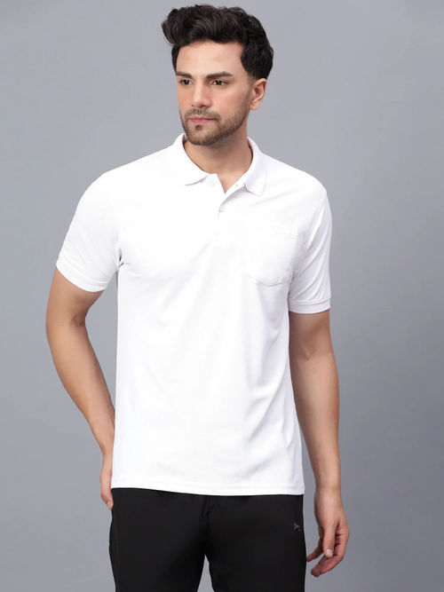 Shiv Naresh White Polyester Solid Polo T-Shirt