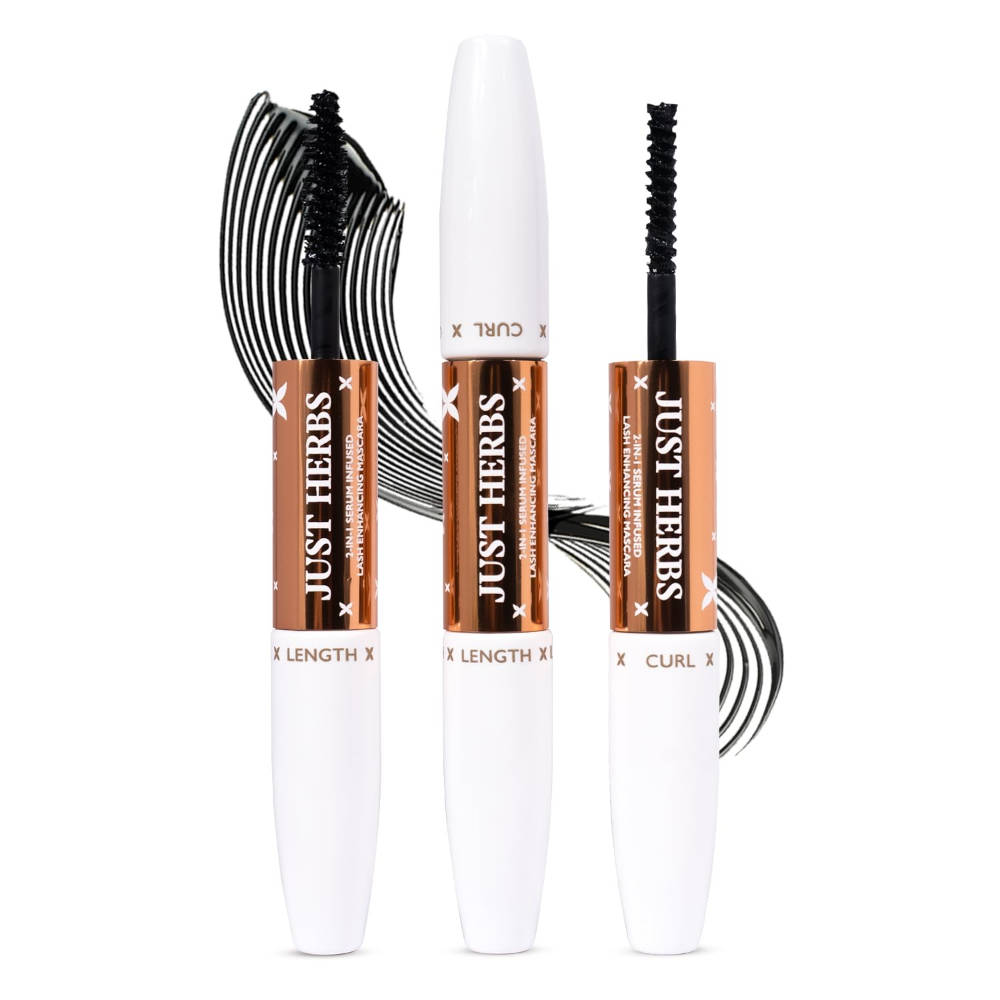 Just Herbs 2-in-1 Serum Infused Lash Enhancing Mascara with Castor Oil Volumizing & Curling - Black