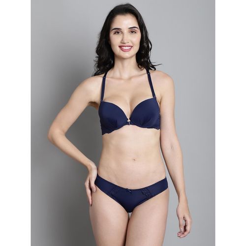 Makclan Navy Blue Intricate Allure Lace Lingerie Bra and Panty (Set of 2)  (32B)
