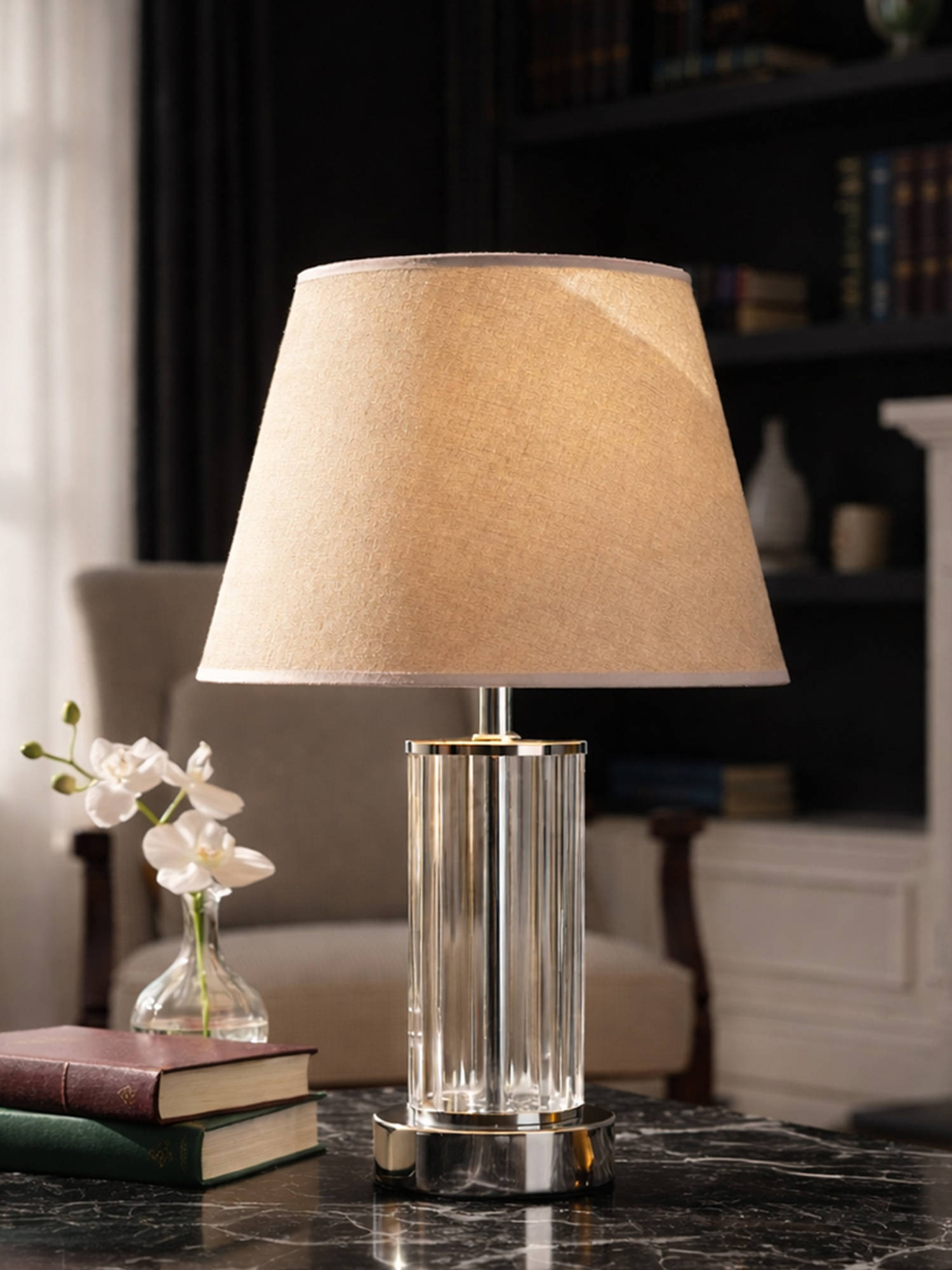 Aarvi Decor Beige Chrome Glass Table Lamp