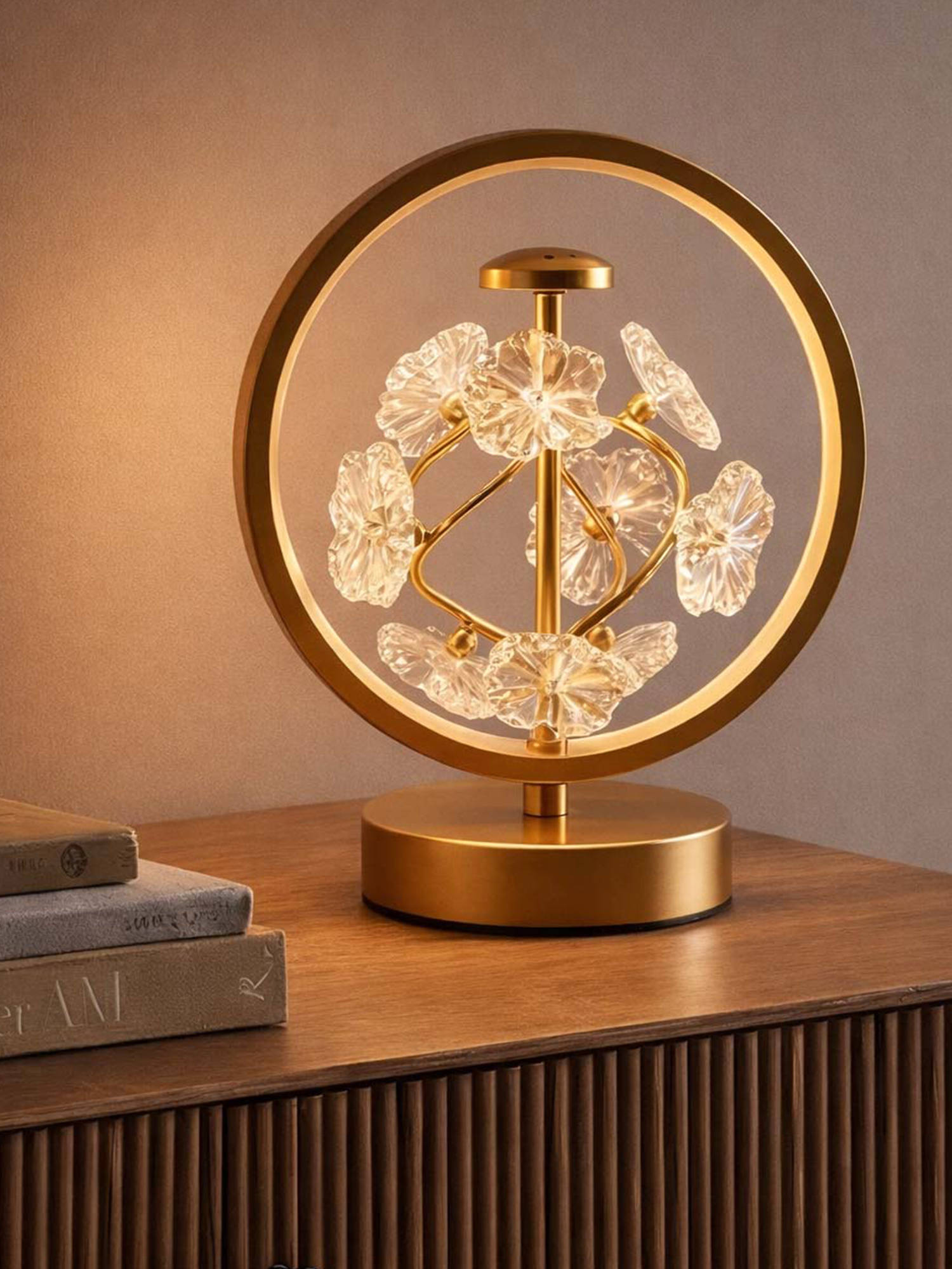 Aarvi Decor Gold Crystal & Metal Decorative Floral Led Lamp