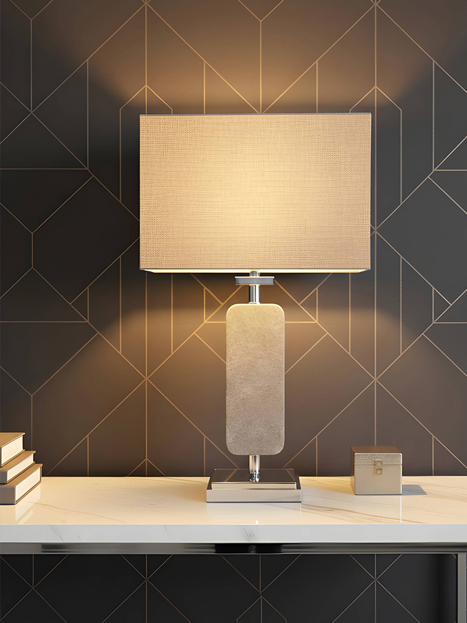 Aarvi Decor Grey Marble Decorative Table Lamp