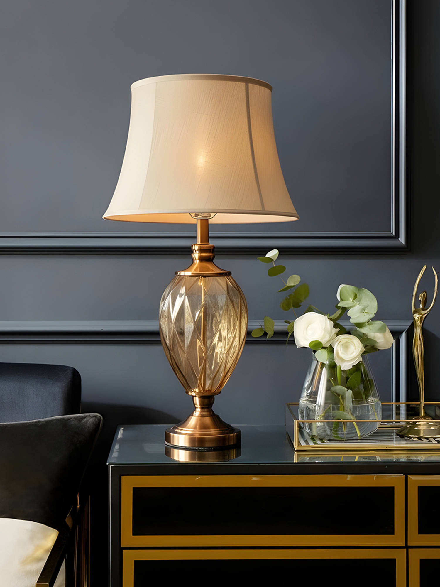 Aarvi Decor Gold Glass Decorative Diamond Opulence Table Lamp