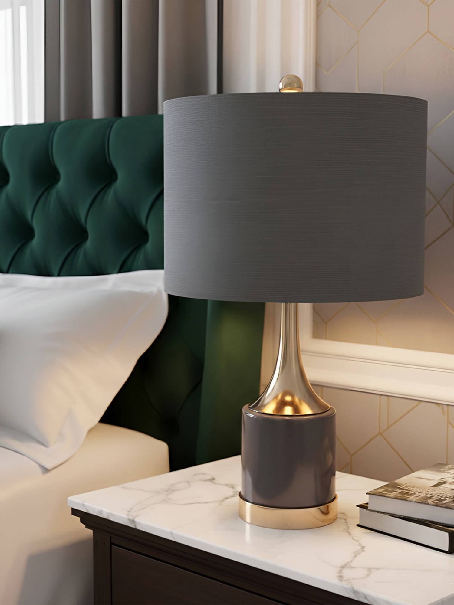 Aarvi Decor Grey Glass Decorative Noir Royale Table Lamp