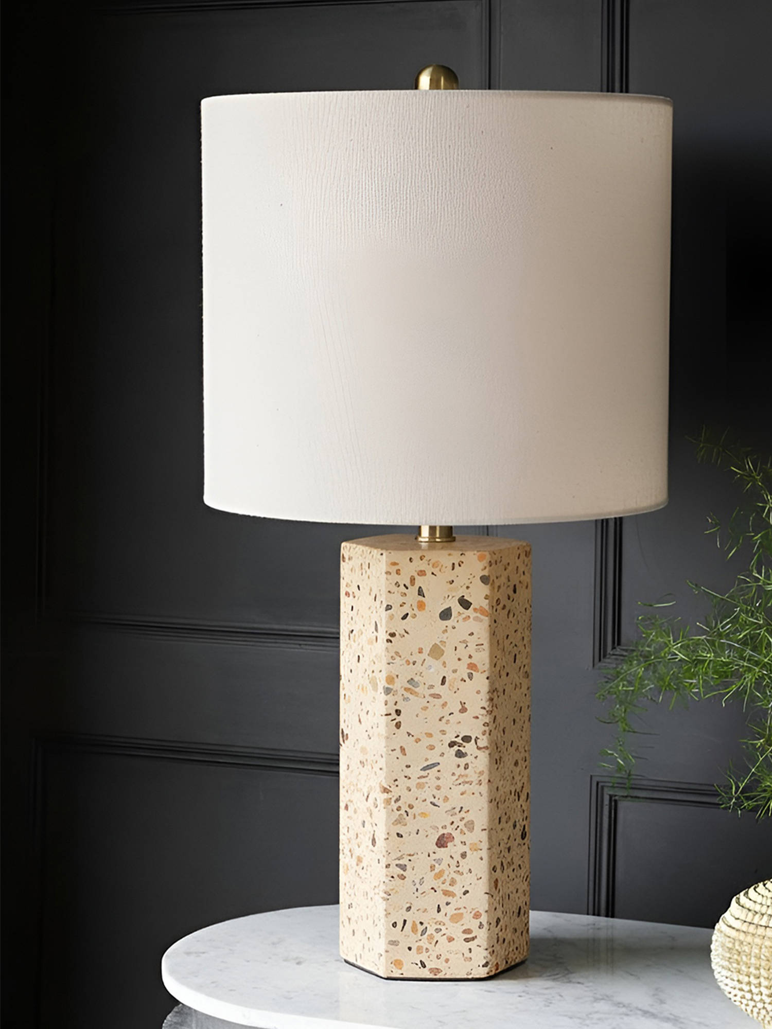 Aarvi Decor Beige Stone Decorative Terrazzo Gold Grandeur Table Lamp