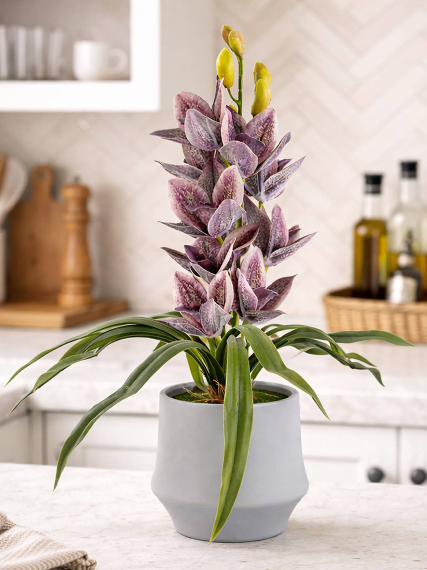 Aarvi Decor Purple Silk Velvet Orchid Elegance Pot With Flower