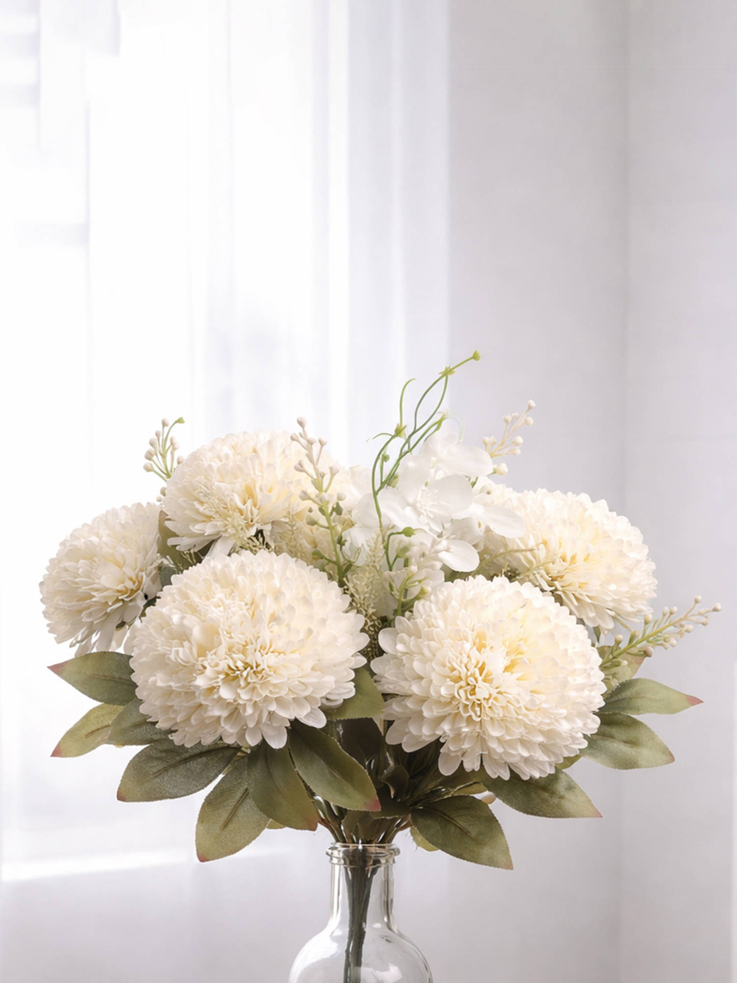 Aarvi Decor White Chrysanthemums Silk Bunch Single Stem Flower