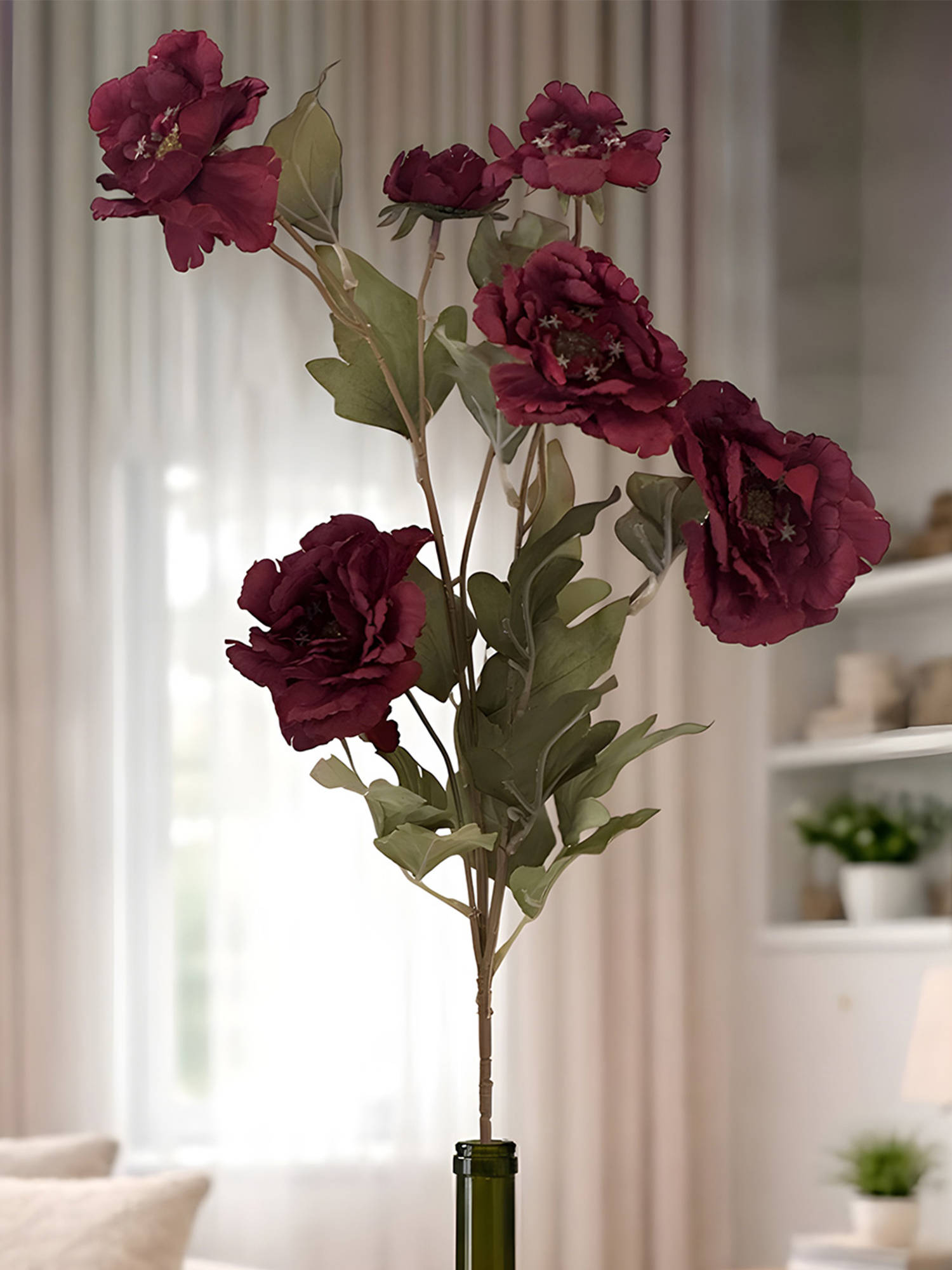 Aarvi Decor Red Peony Silk Stem Single Stem Flower