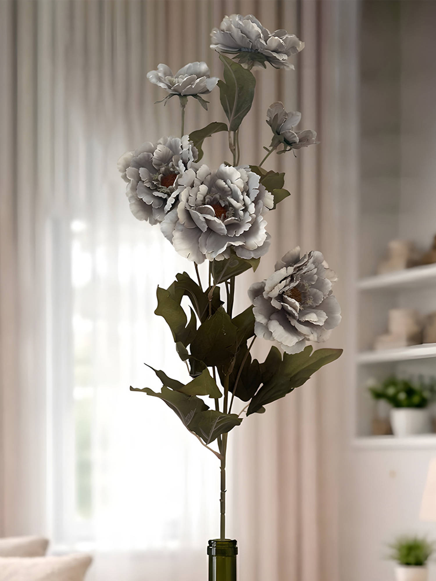 Aarvi Decor Gray Peony Silk Stem Single Stem Flower