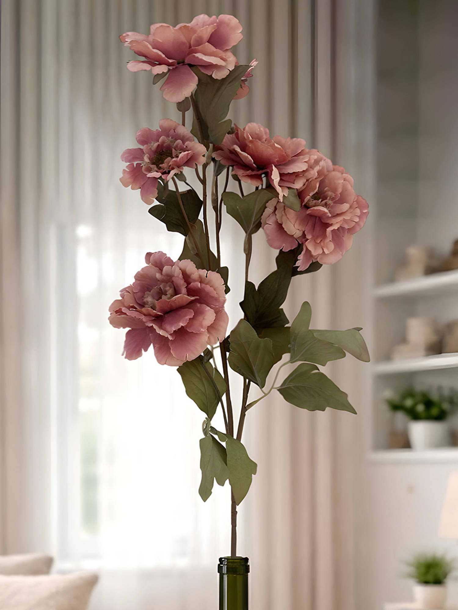Aarvi Decor Peach Peony Silk Stem Single Stem Flower