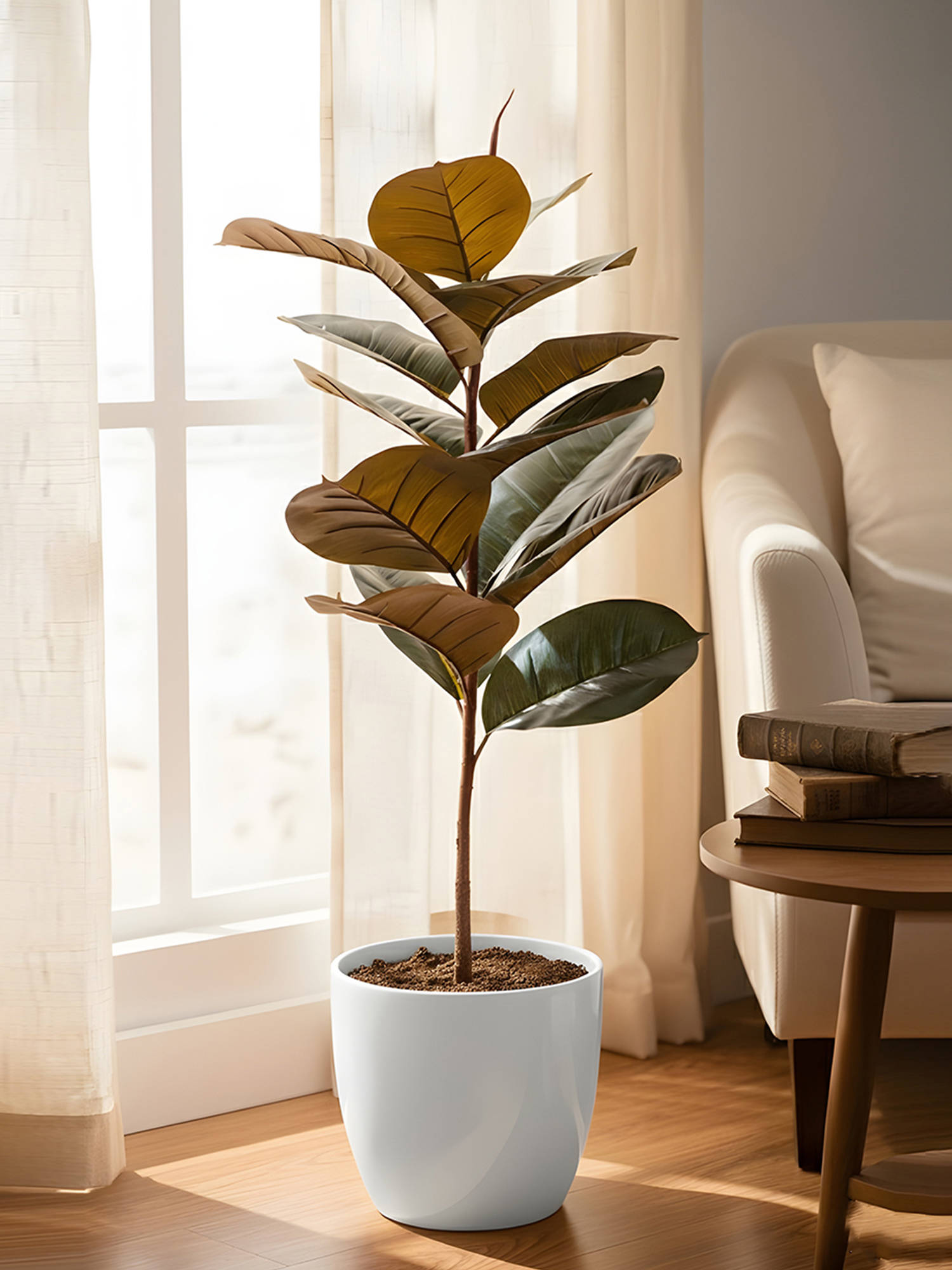 Aarvi Decor Green Premium Rubber Plant With Base Big Size For Home Decor Without Pot
