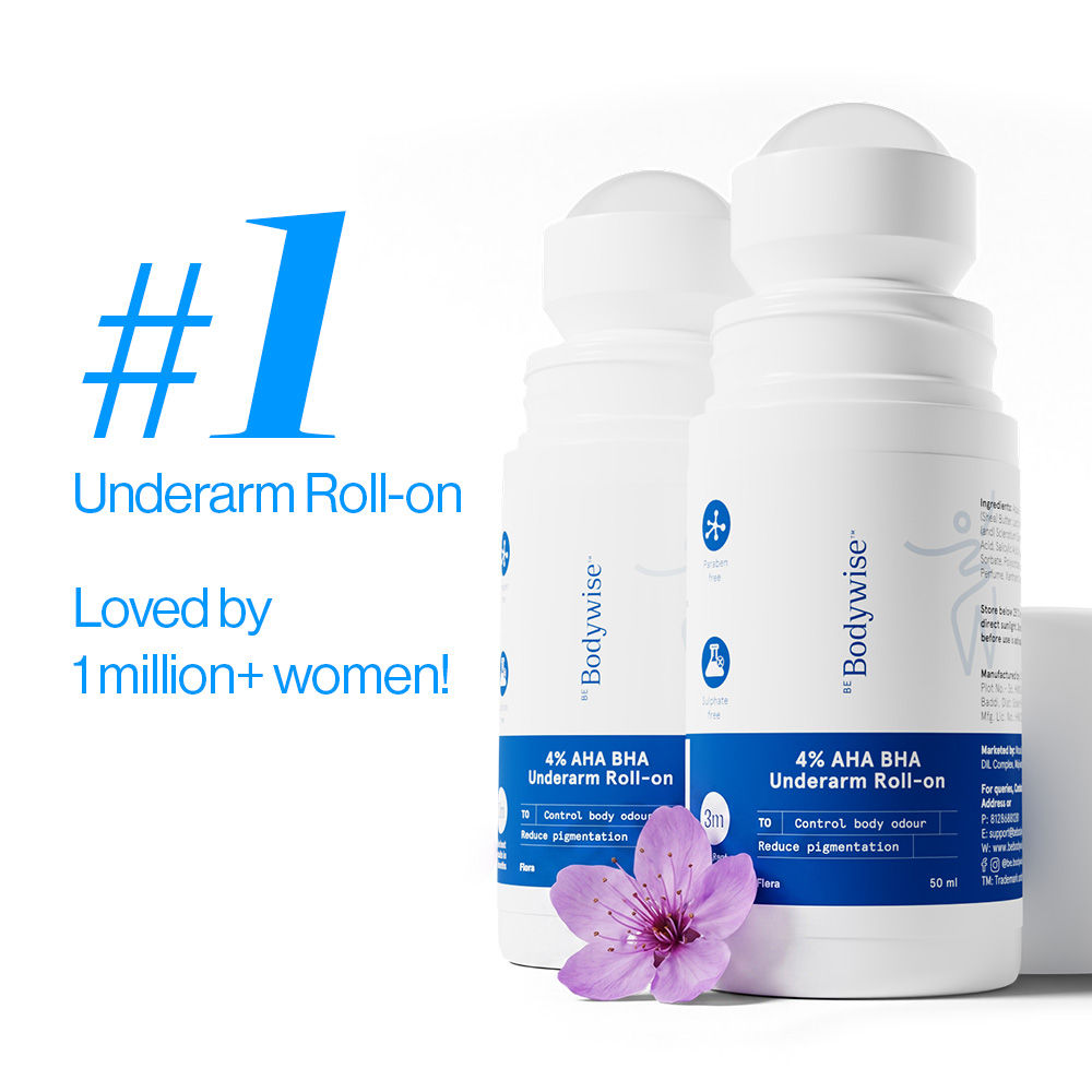 Be Bodywise 4% AHA BHA Underarm Roll On Flora - For Underarm Odour & Mild Pigmentation Pack of 2