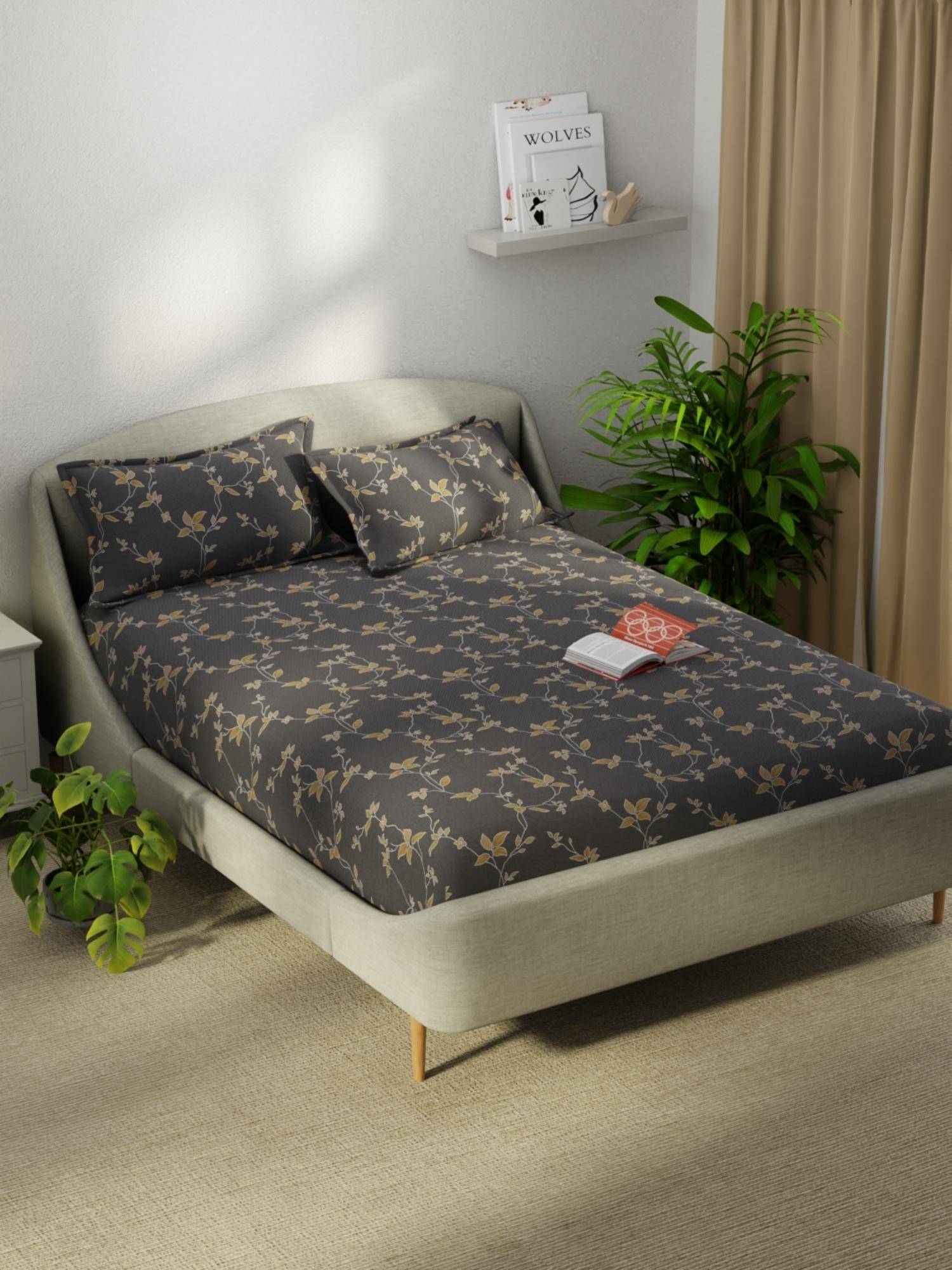 KOPA Smooth Micro Bedsheet With 2 Pillow Covers Unvague Floral - Grey (Double)