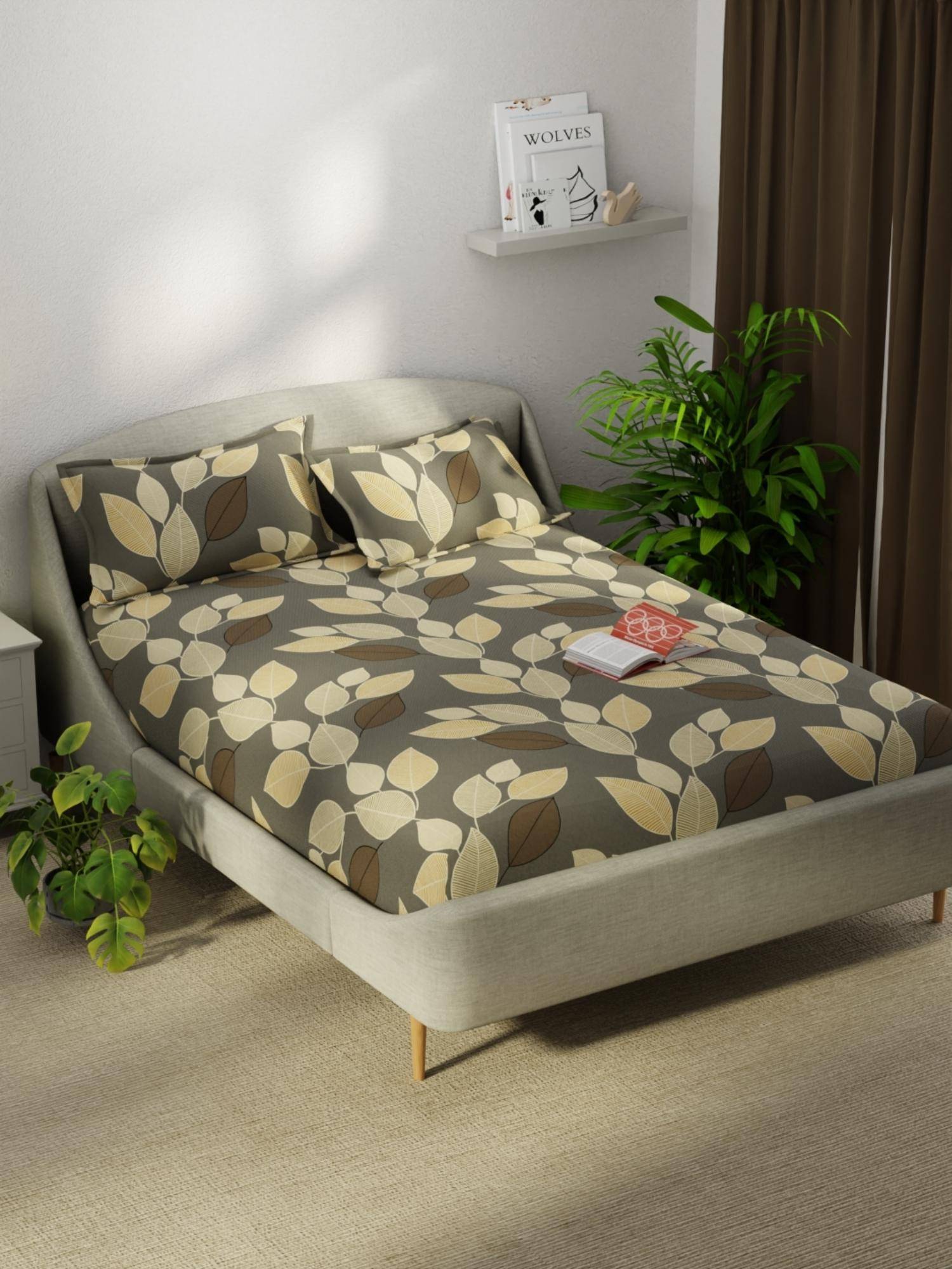 KOPA Smooth Micro Bedsheet With 2 Pillow Covers Unvague Floral - Ash (Double)