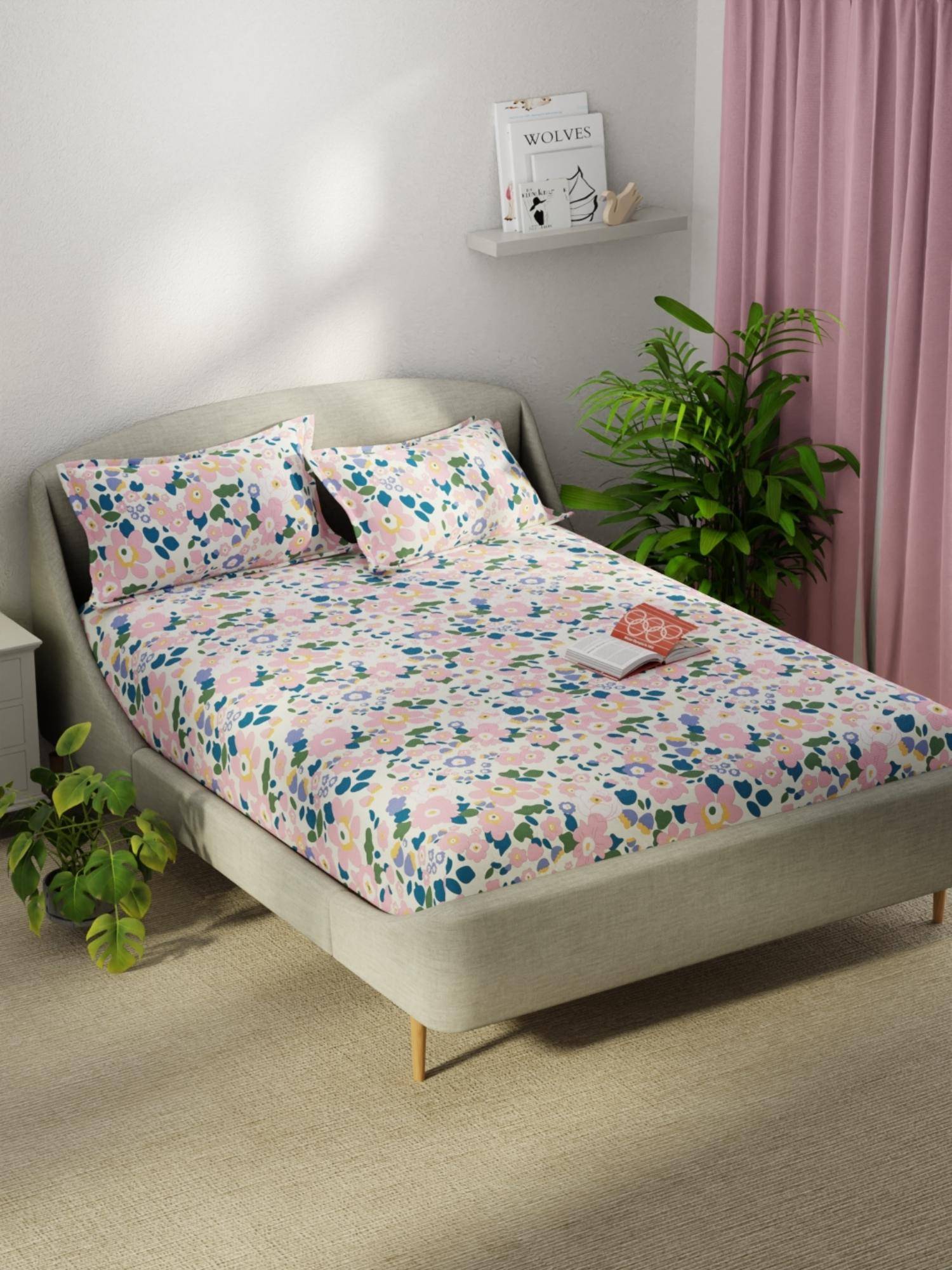 KOPA Smooth Micro Bedsheet With 2 Pillow Covers Unvague Floral - Pink (Double)