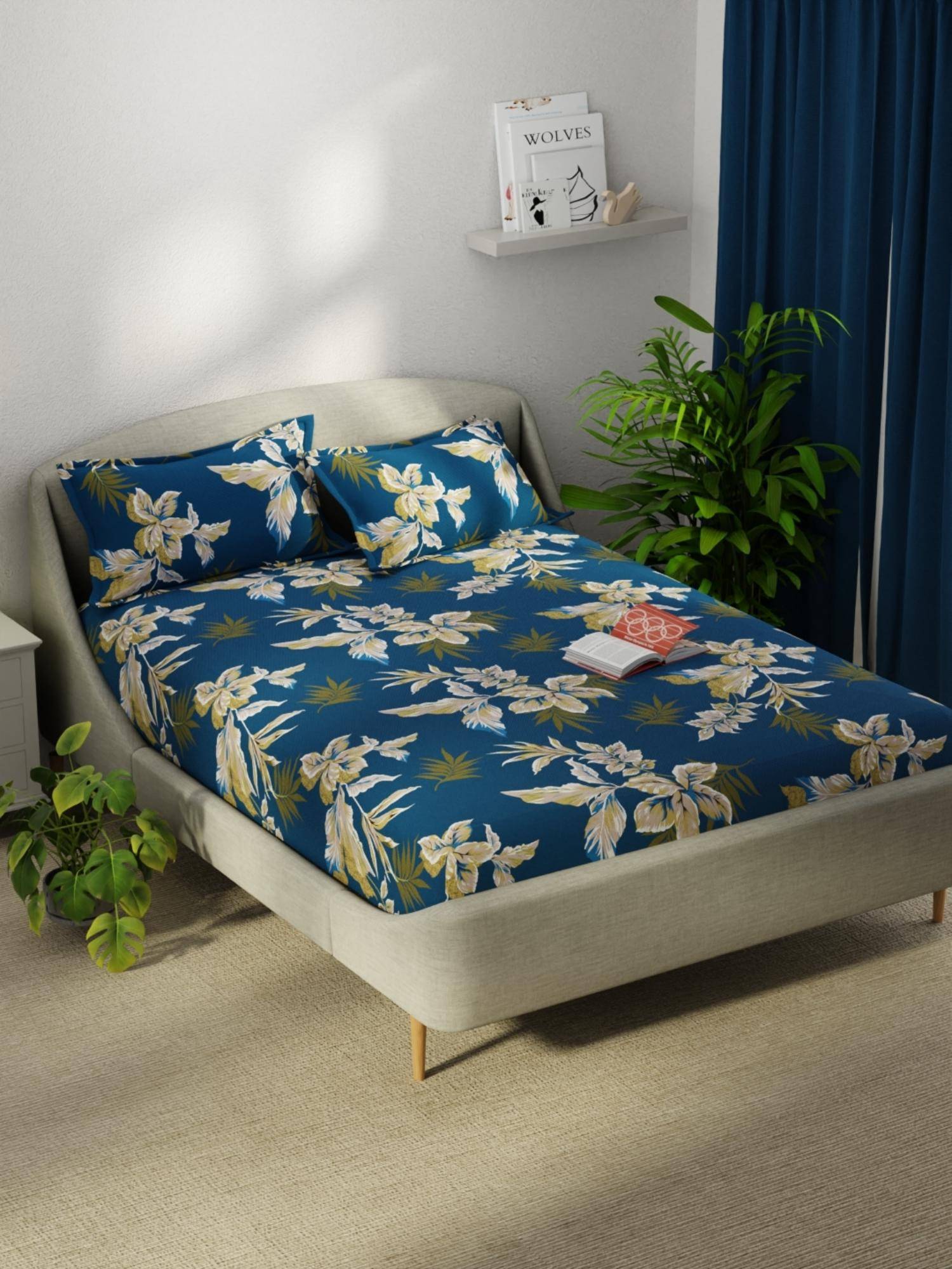 KOPA Smooth Micro Bedsheet With 2 Pillow Covers Unvague Floral - Blue (Double)