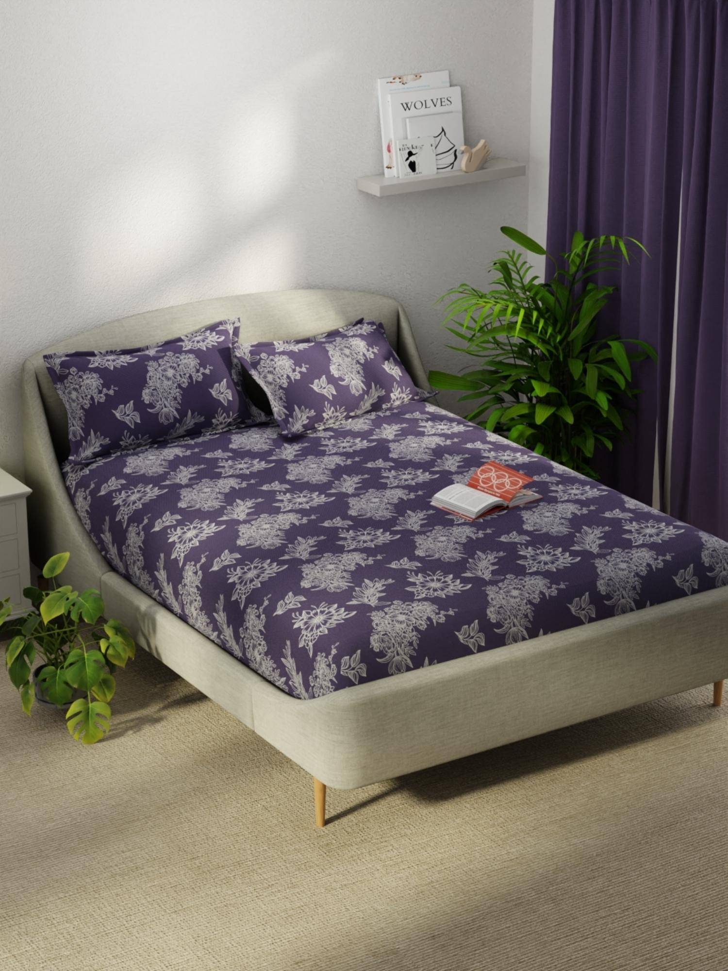 KOPA Smooth Micro Bedsheet With 2 Pillow Covers Unvague Floral - Purple (Double)