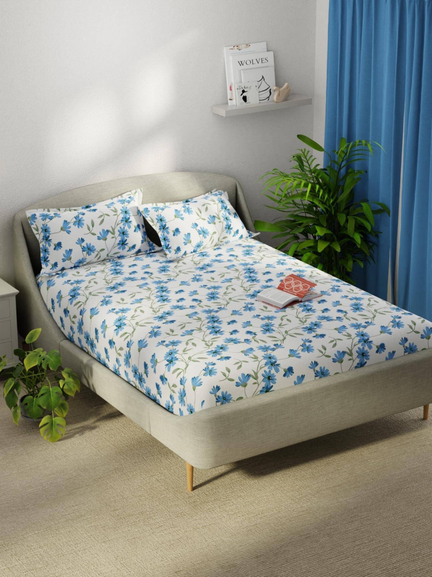 KOPA Smooth Micro Bedsheet With 2 Pillow Covers Unvague Floral - Blue/White (Double)