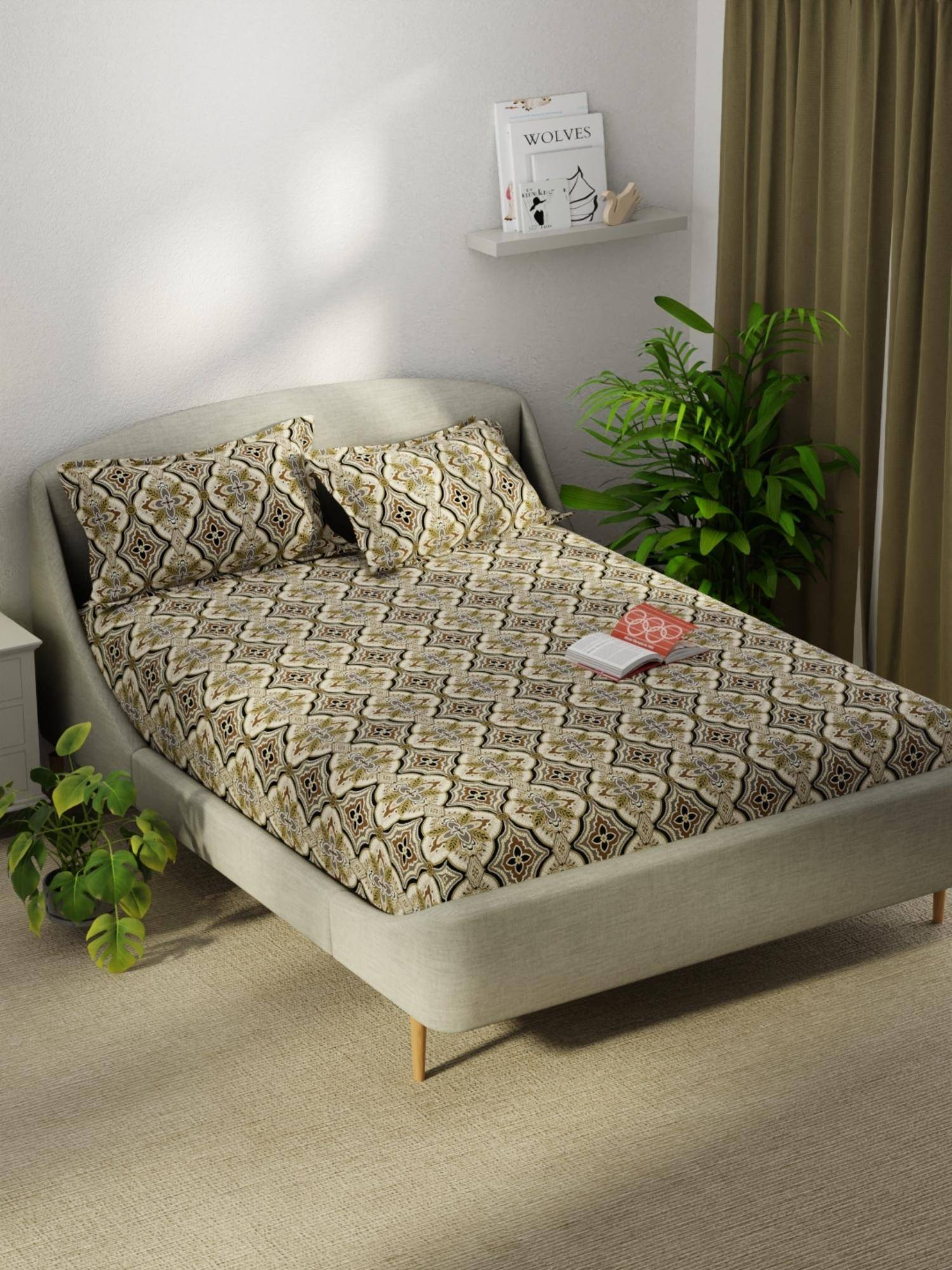 KOPA Smooth Micro Bedsheet With 2 Pillow Covers Unvague Ornamental - Olive (Double)