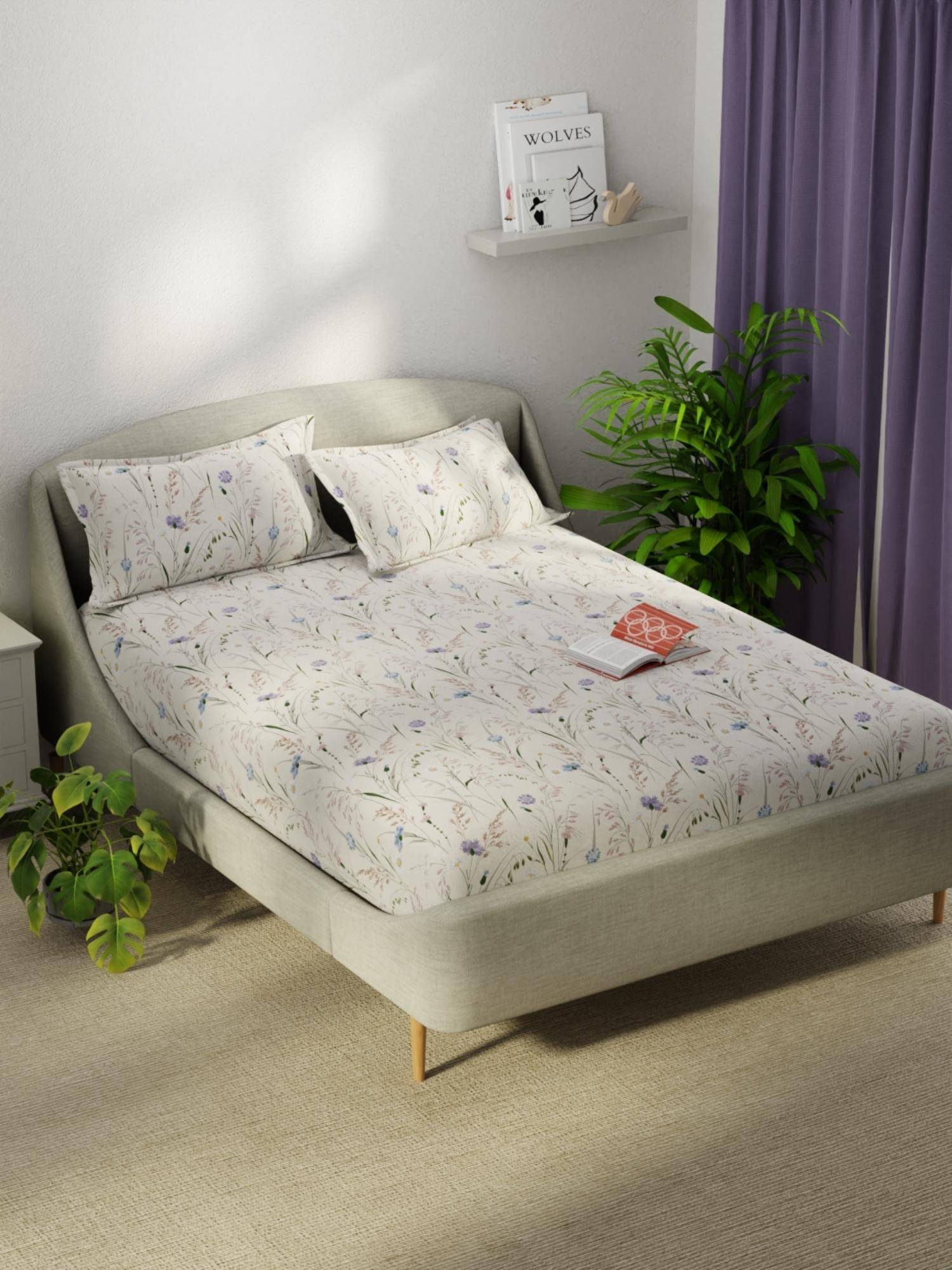 KOPA Smooth Micro Bedsheet With 2 Pillow Covers Unvague Floral - Cream (Double)