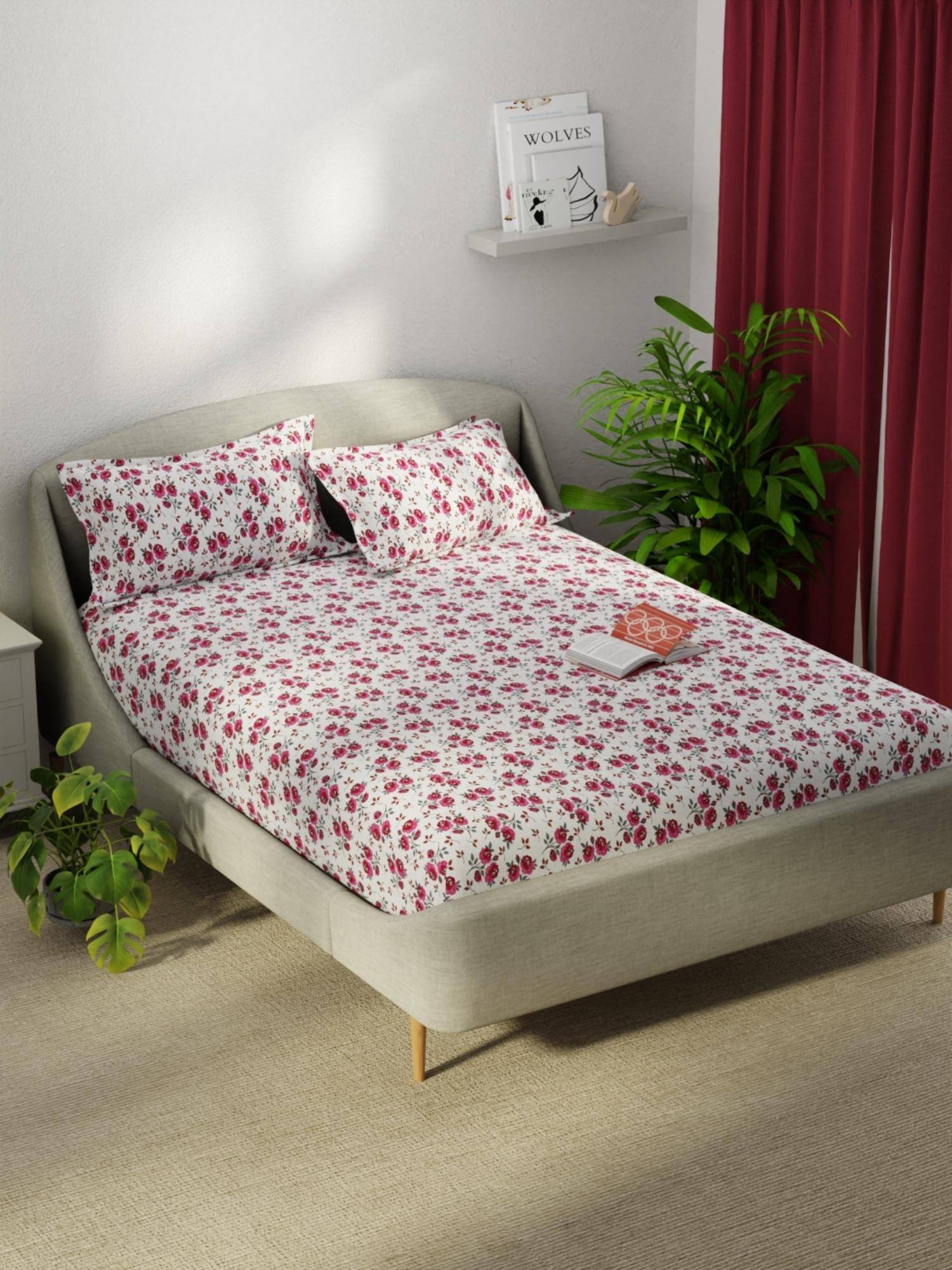 KOPA Smooth Micro Bedsheet With 2 Pillow Covers Unvague Floral - Red (Double)