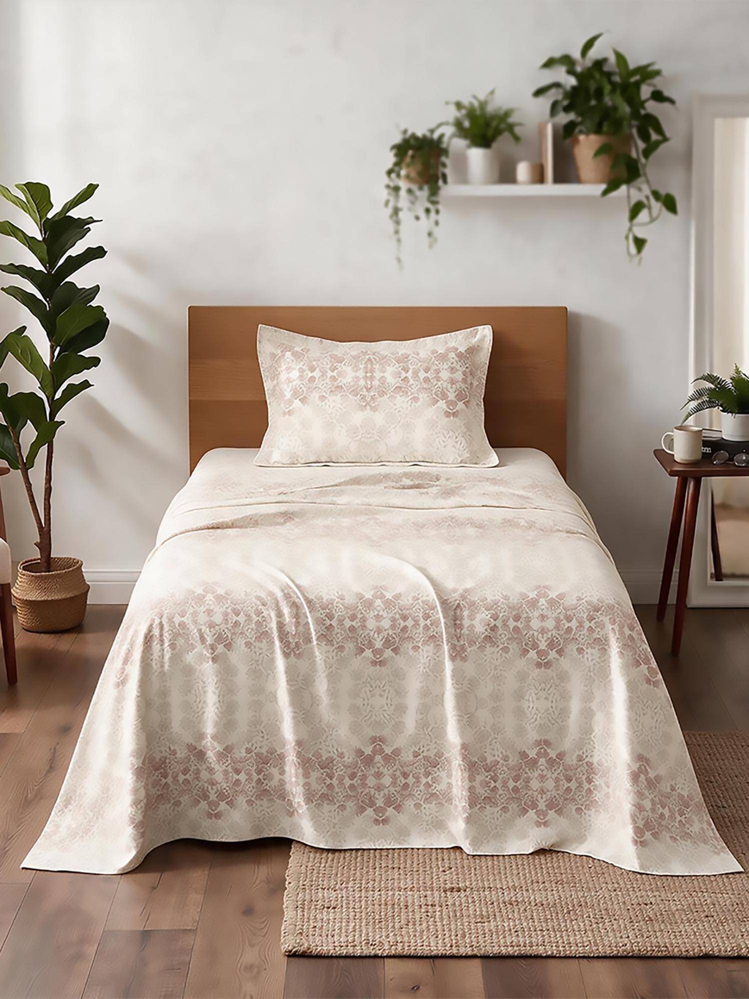 Linen Home 100% Percale Cotton Percale Flat Bedsheet & Pillow Cover Cherrish (Single)