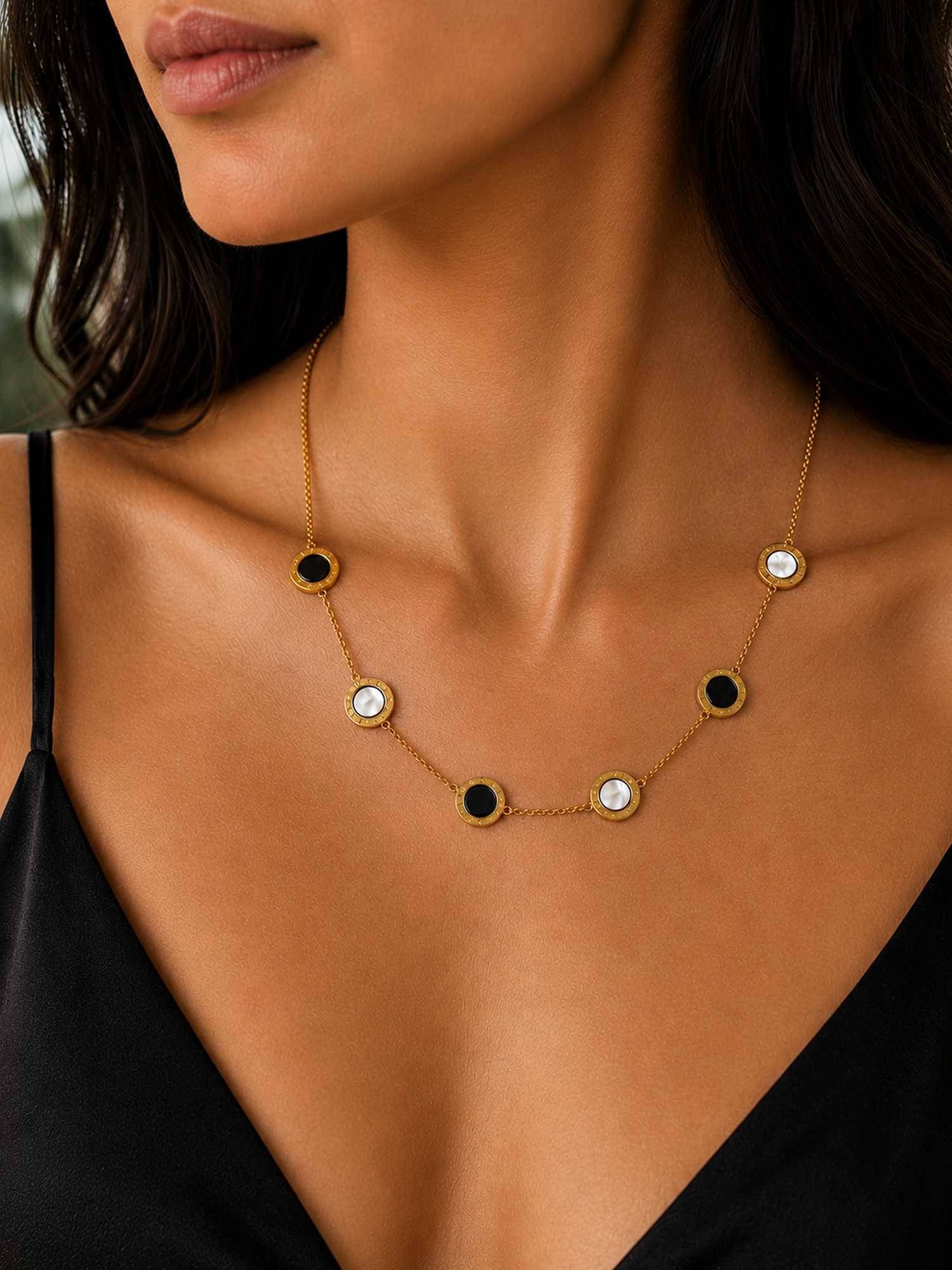 ZAISHA Pearl and Onyx Necklace - 18K Gold Plated