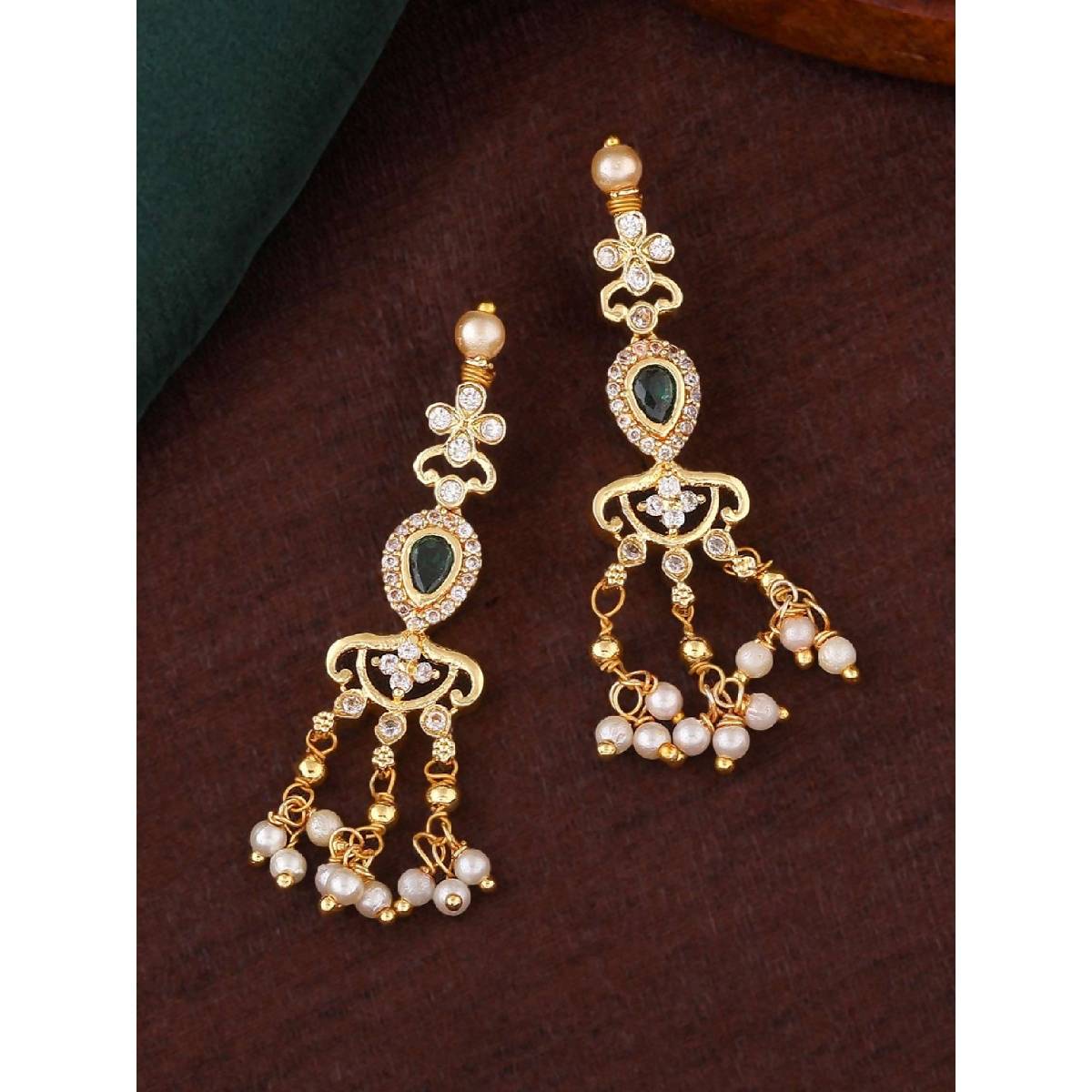 Estele Gold Plated CZ Glamorous Designer Earrings with Pearls for Women