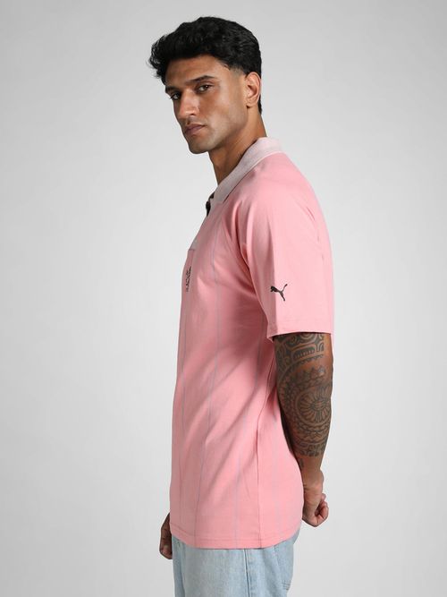 Puma X Rcb Mens Stripes Pink Polo T-Shirt
