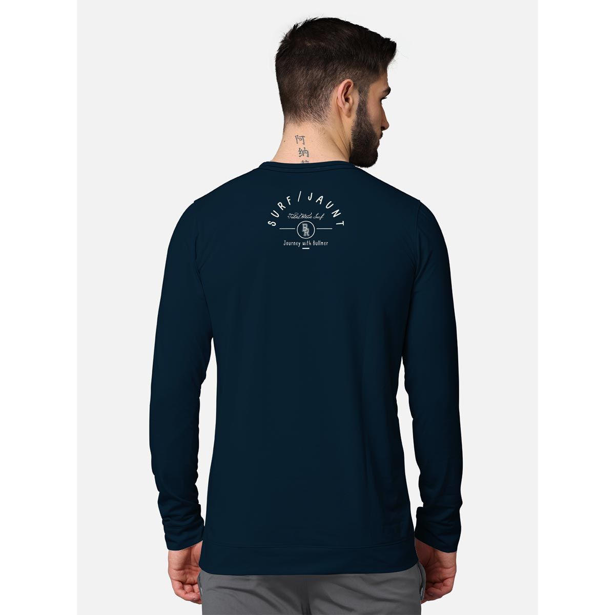 BULLMER Trendy Front & Back Printed Full Sleeve Tshirt For Men Navy