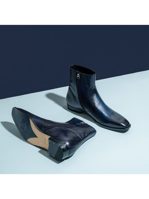Saint G Salvatore Navy Blue Leather Ankle Chelsea Boots