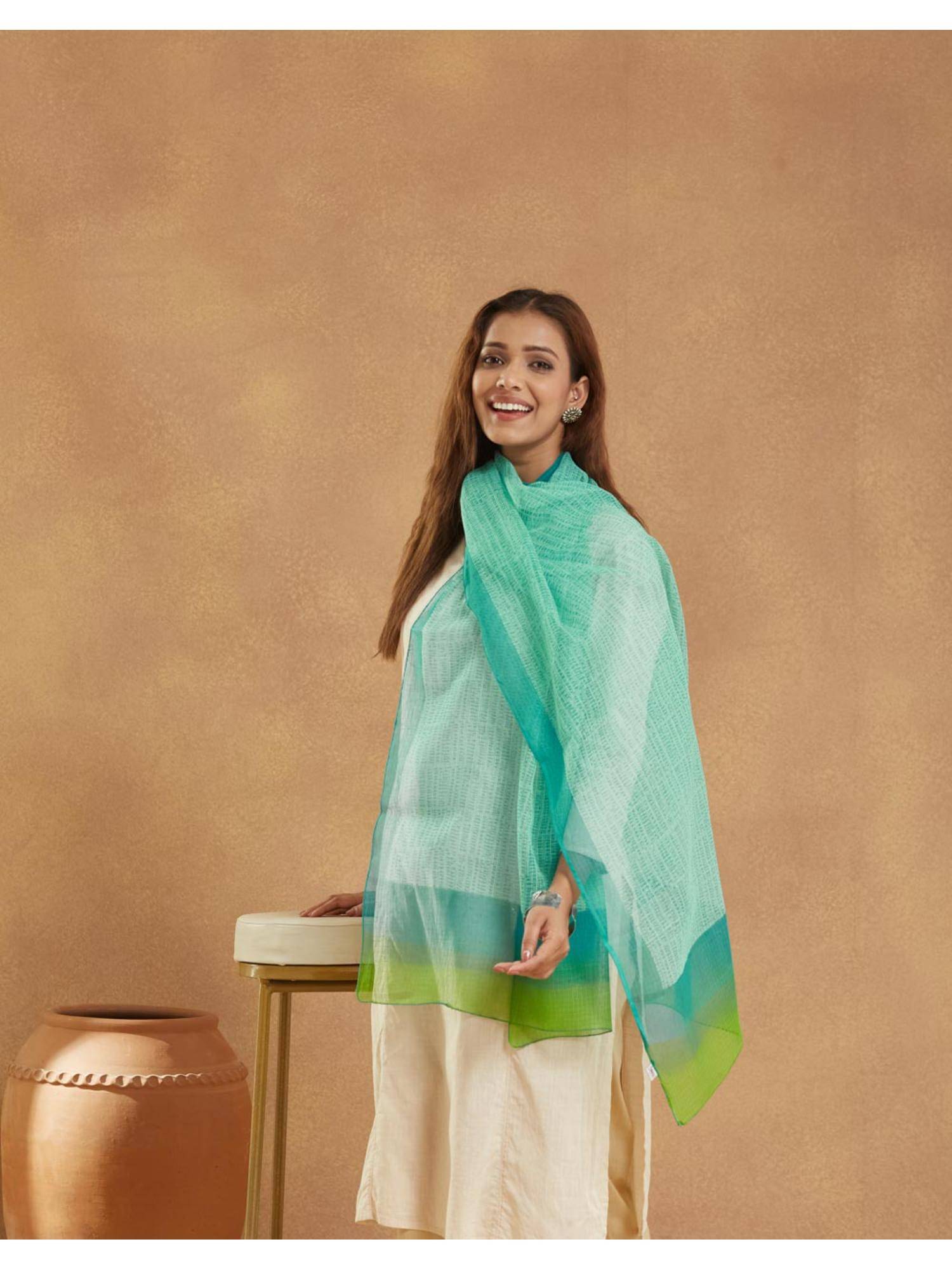 Fabindia Blue Cotton Silk Stole